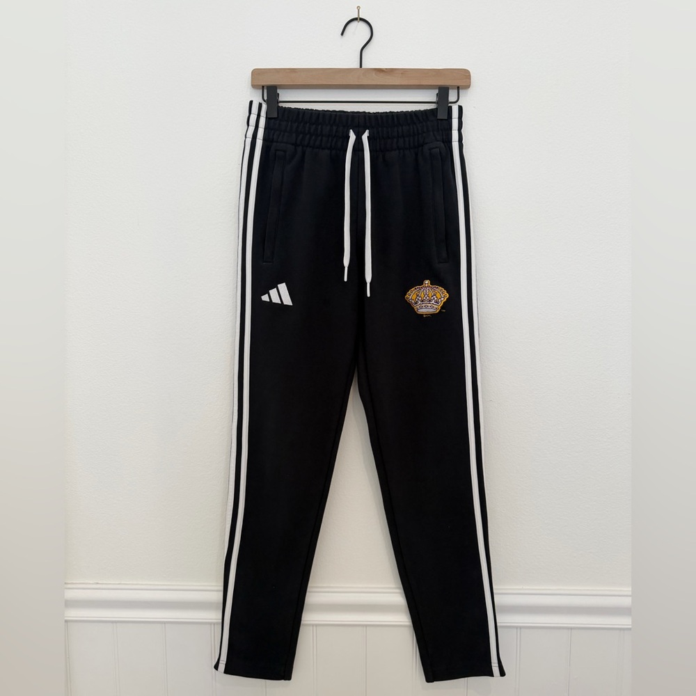 Adidas Los Angeles Kings Track Pants Black 3-Stripe NHL Hockey Joggers - Small